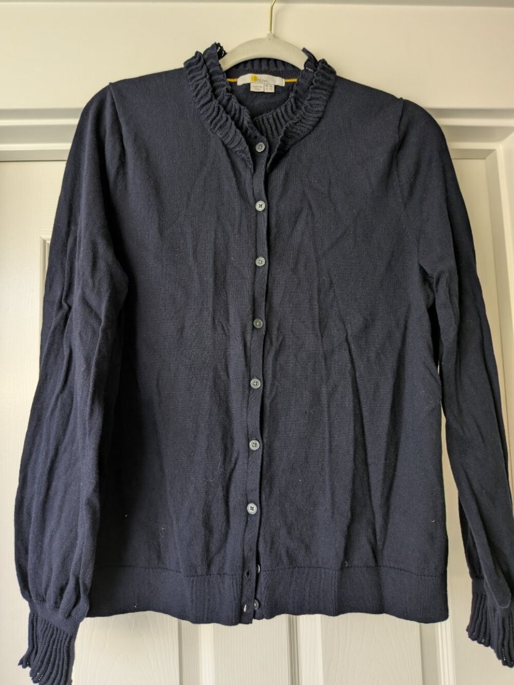 Boden Navy Button Ruffled Cardigan - Picture 2 of 8